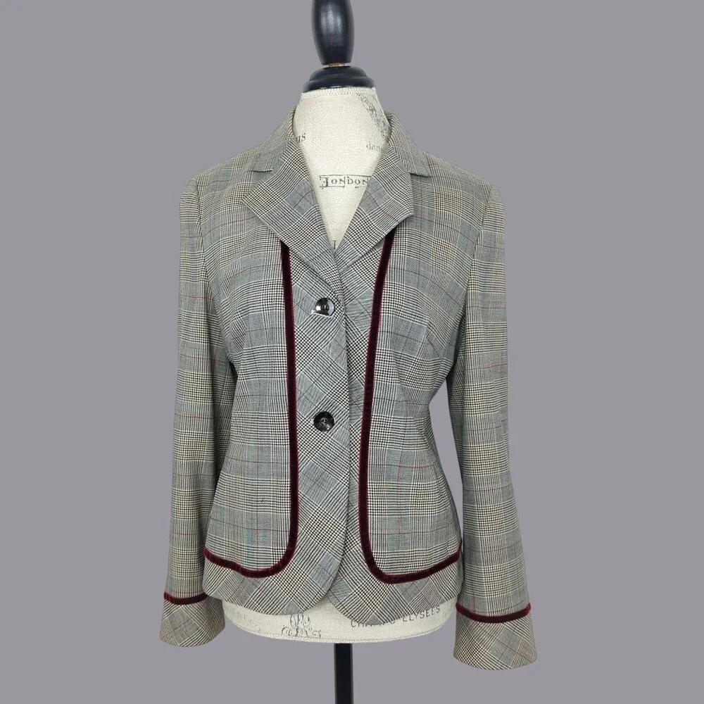 Vintage 90s Louis Feraud Blazer 8 Medium Gray Plaid - Picture 1 of 8